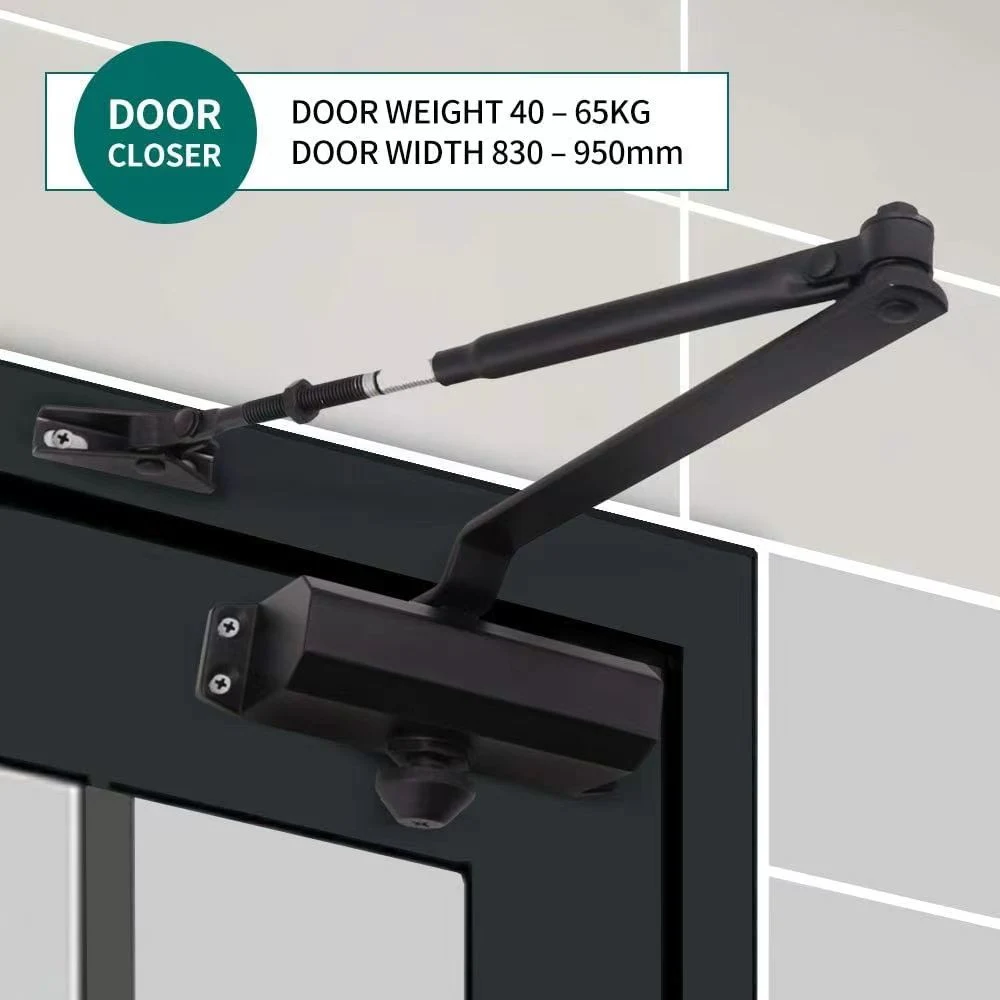 Aluminium Spring Hydraulic Hold Open Door Closer for 40-65KG Doors