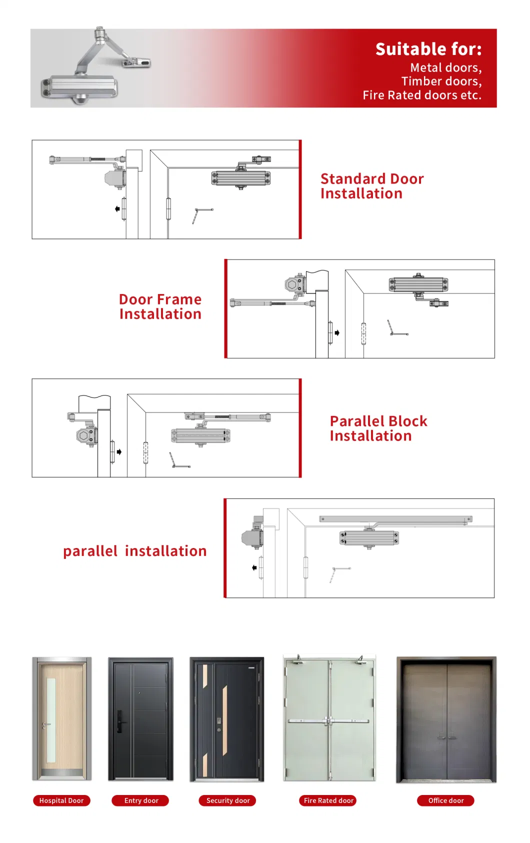 Adjustable Aluminium Door Closer for Fire-Proof Door&CE&UL (501)